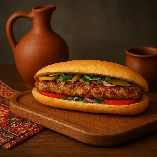 Люля куриное с сыром и перцем в батоне