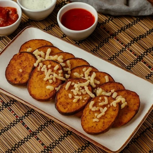 Картофель запеченный с салом и сыром